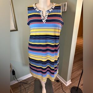 167. Raphaella Striped Sleeveless Dress in Yellow, Blue & Navy